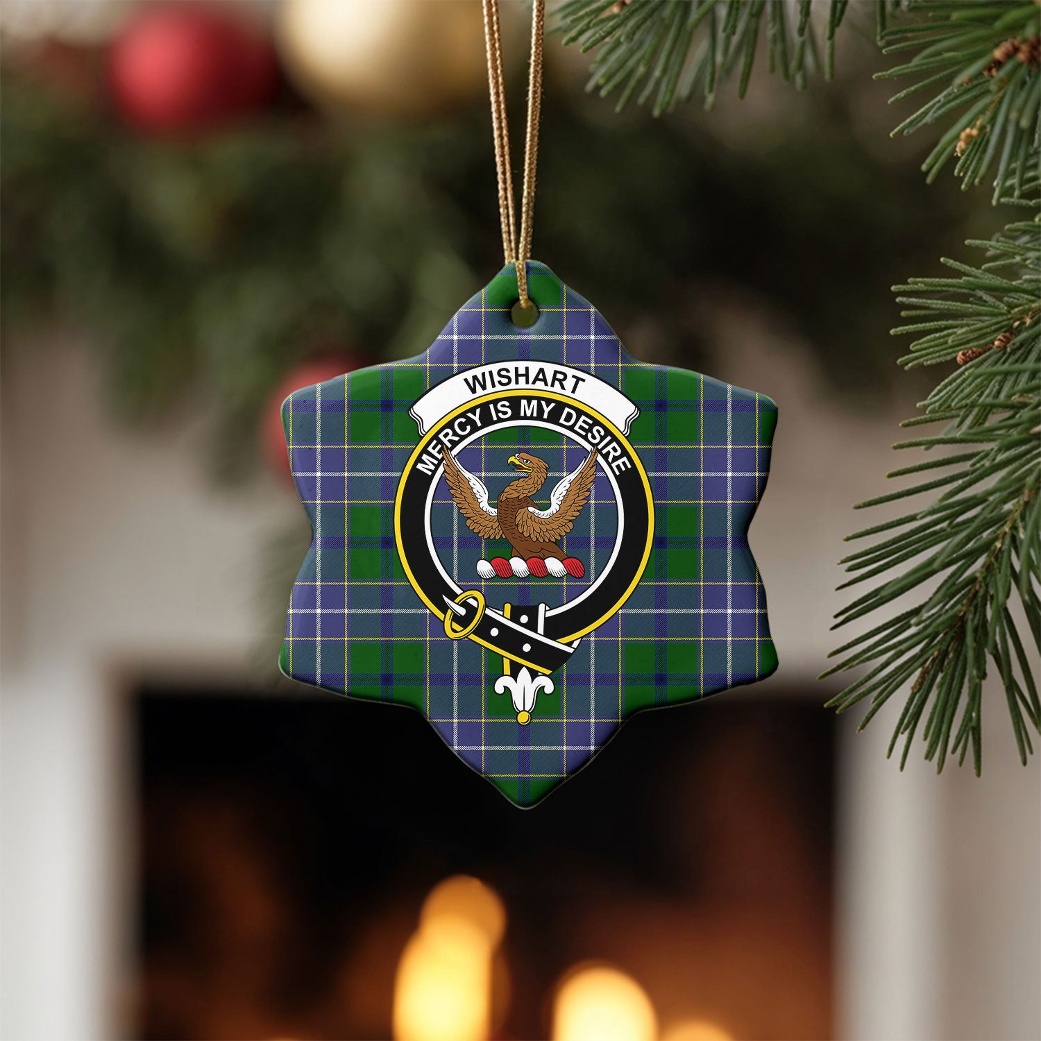 Wishart Hunting Tartan Crest Christmas Ceramic Ornament