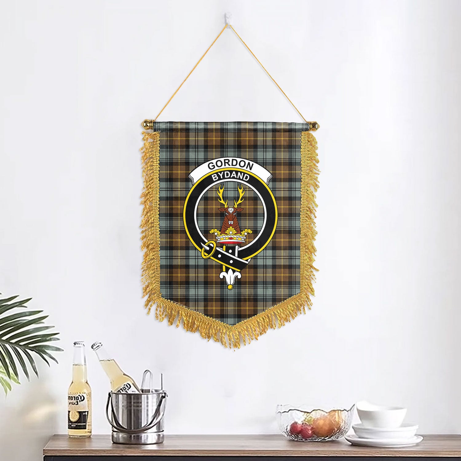 Gordon Weathered Tartan Crest Wall Hanging Banner