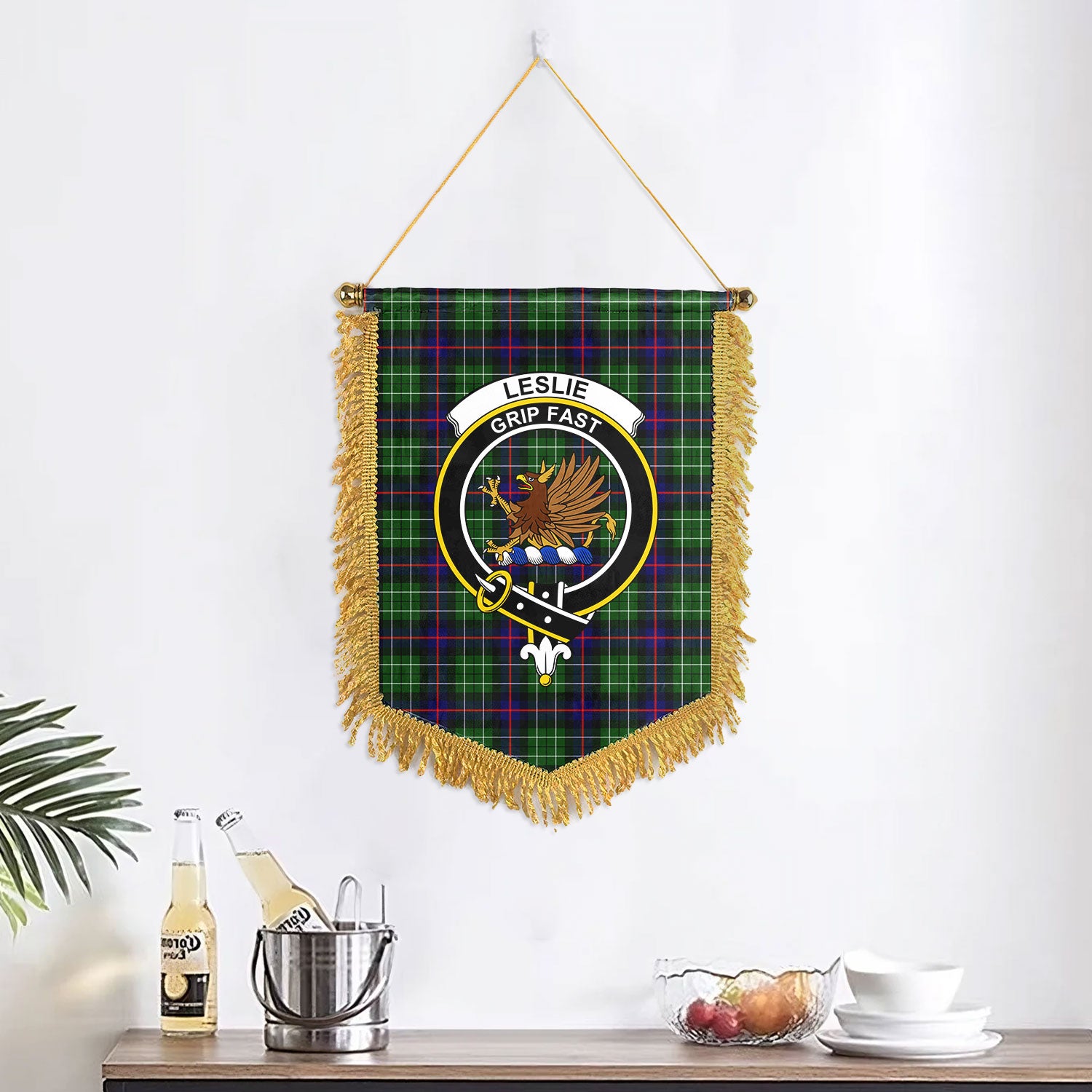 Leslie Hunting Tartan Crest Wall Hanging Banner