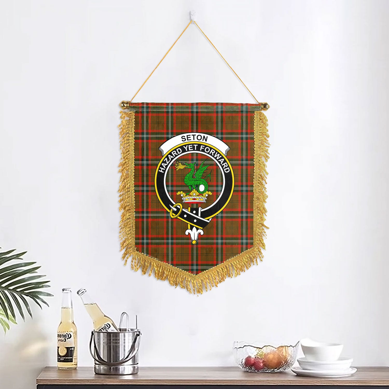 Seton Hunting Modern Tartan Crest Wall Hanging Banner
