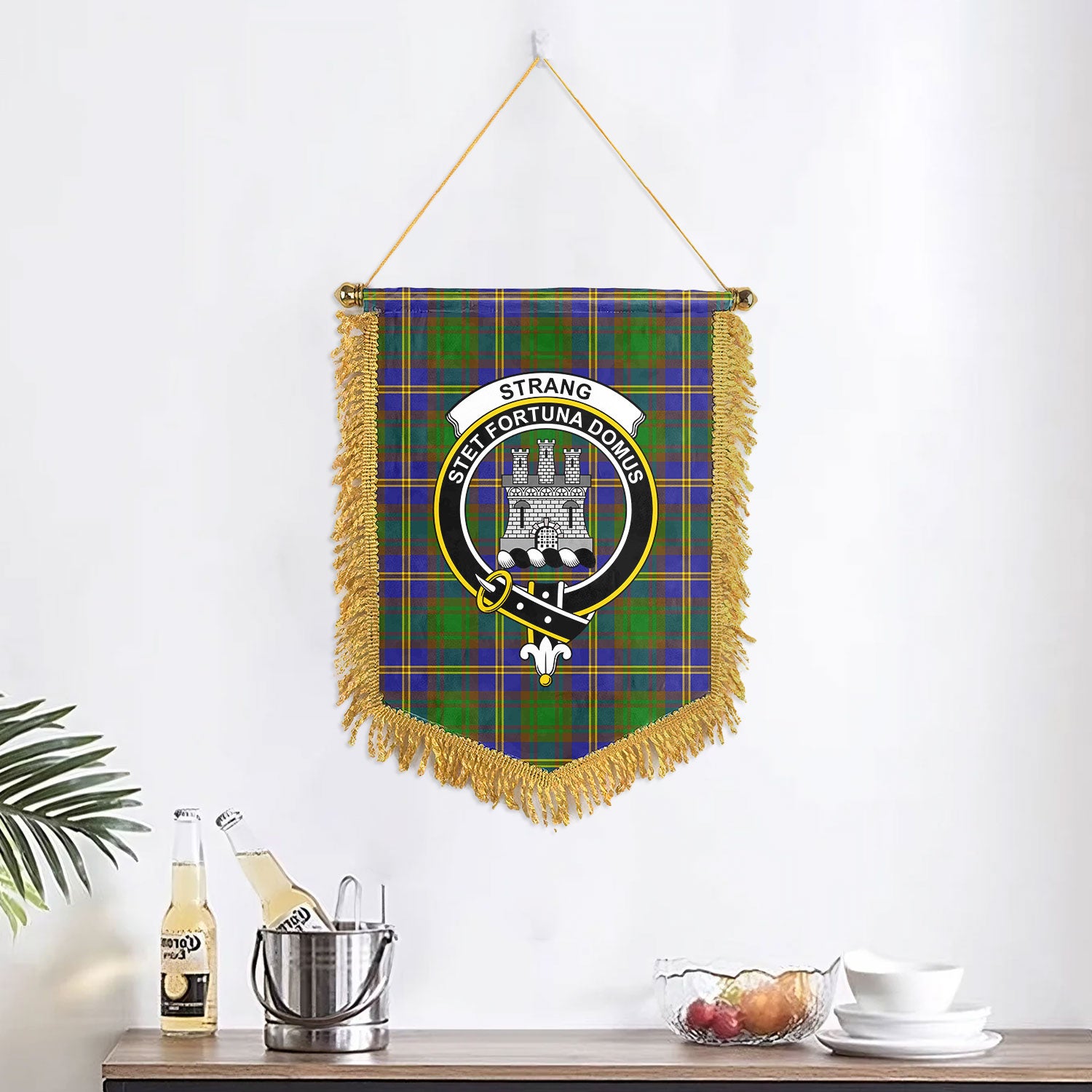 Strang (or Strange) Tartan Crest Wall Hanging Banner