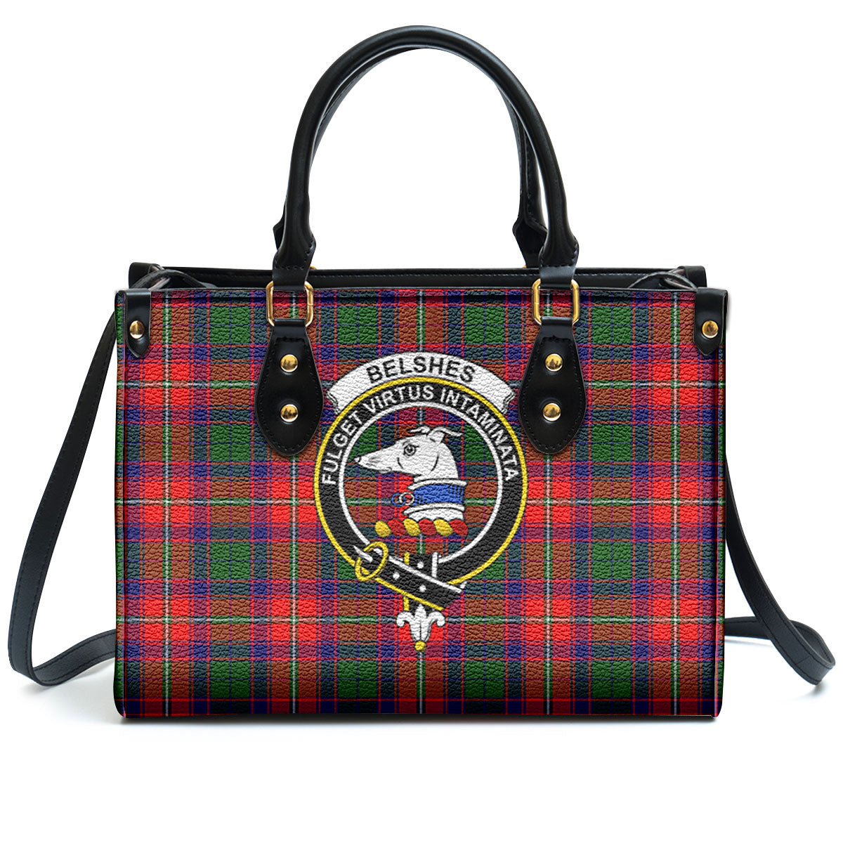 Belshes Tartan Crest Leather Handbag