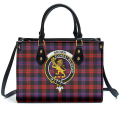 Brown Modern Tartan Crest Leather Handbag