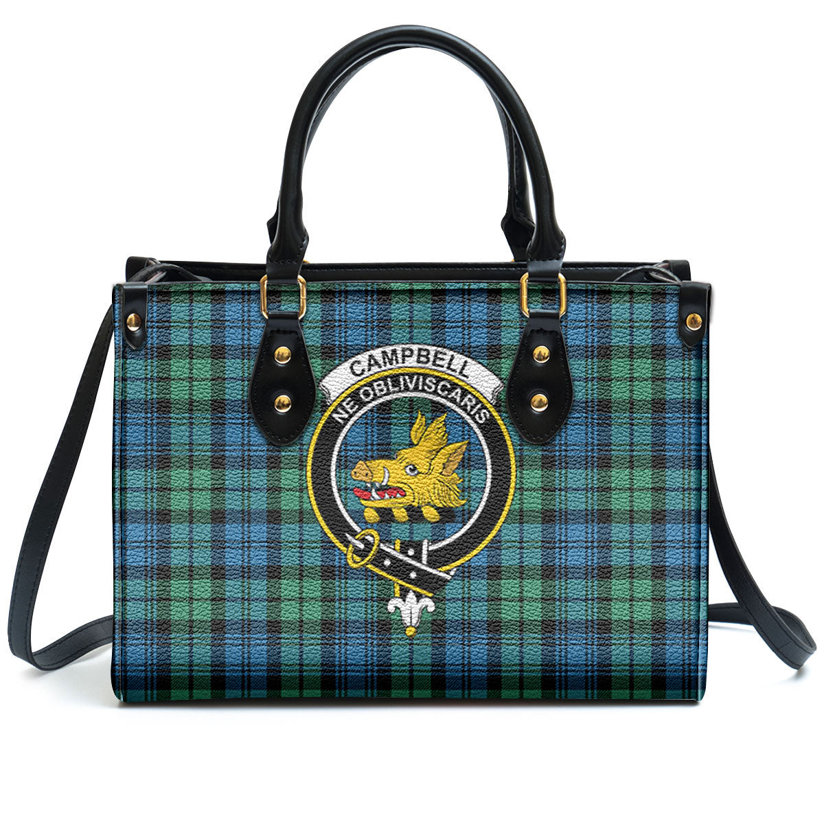 Campbell Ancient 01 Tartan Crest Leather Handbag