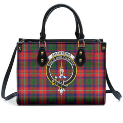 Charteris (Earl of Wemyss) Tartan Crest Leather Handbag