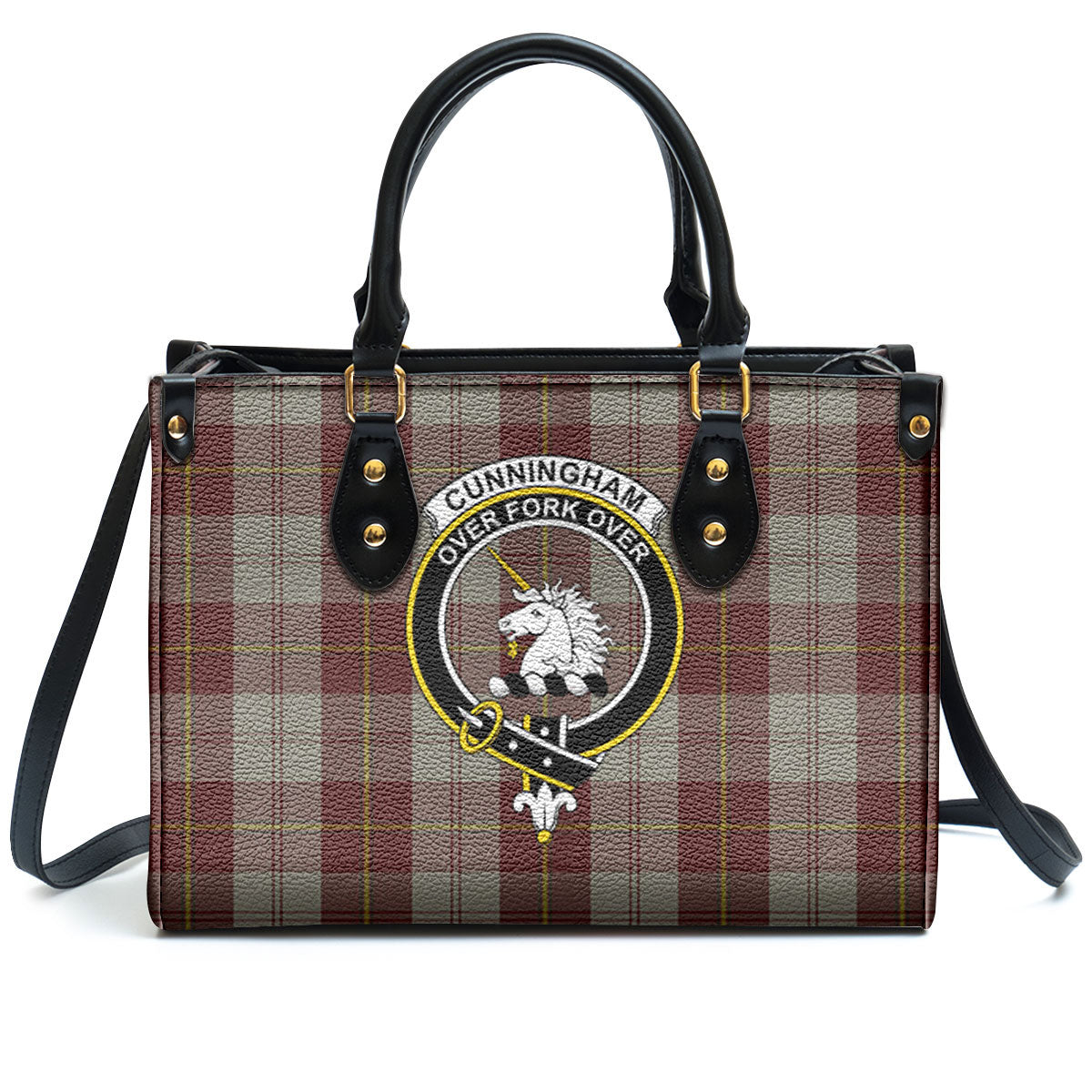 Cunningham Burgundy Dancers Tartan Crest Leather Handbag