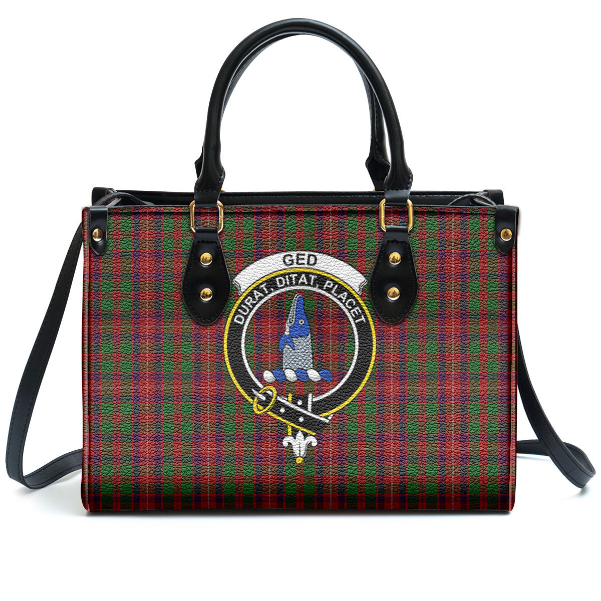 Ged Tartan Crest Leather Handbag