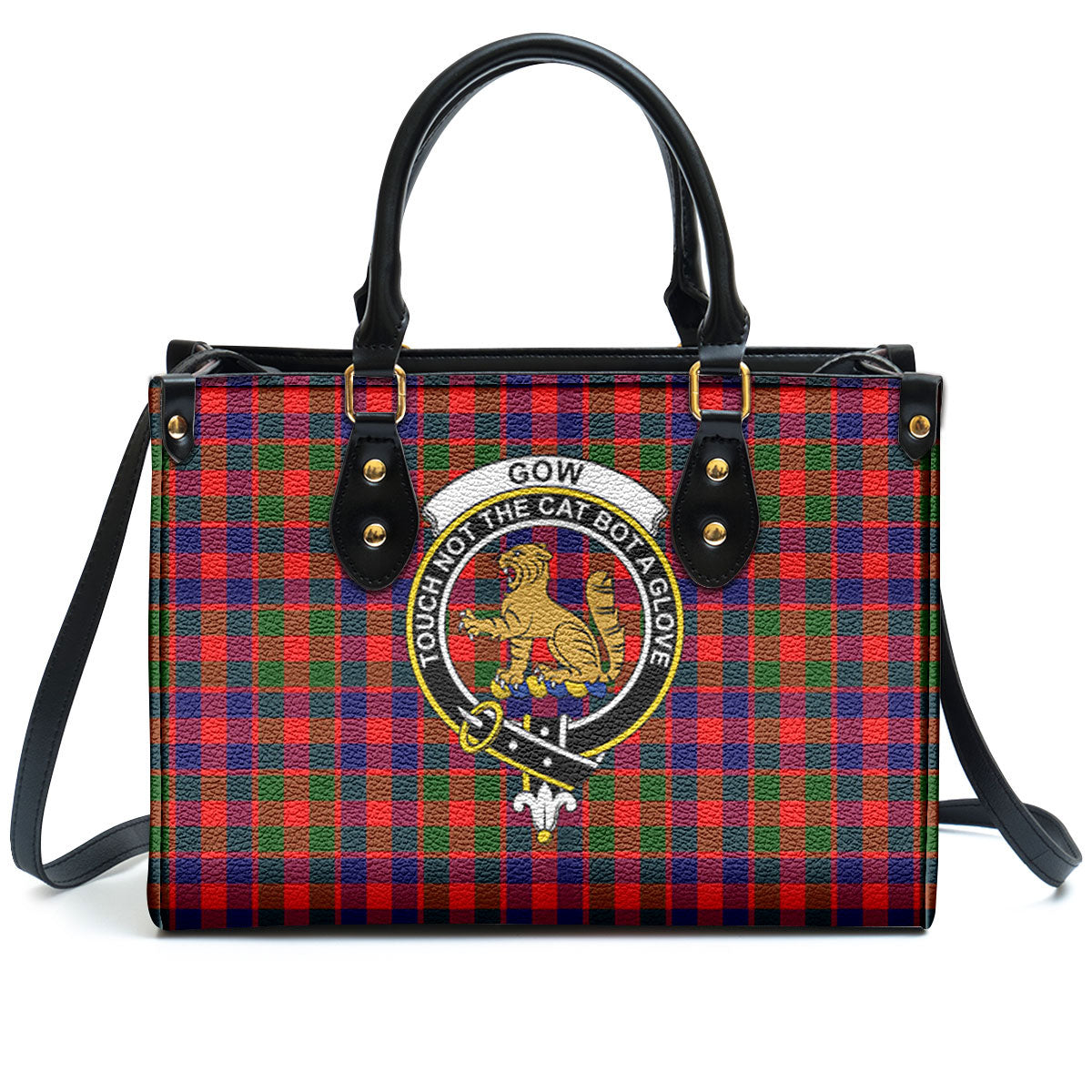 Gow (or McGouan) Tartan Crest Leather Handbag