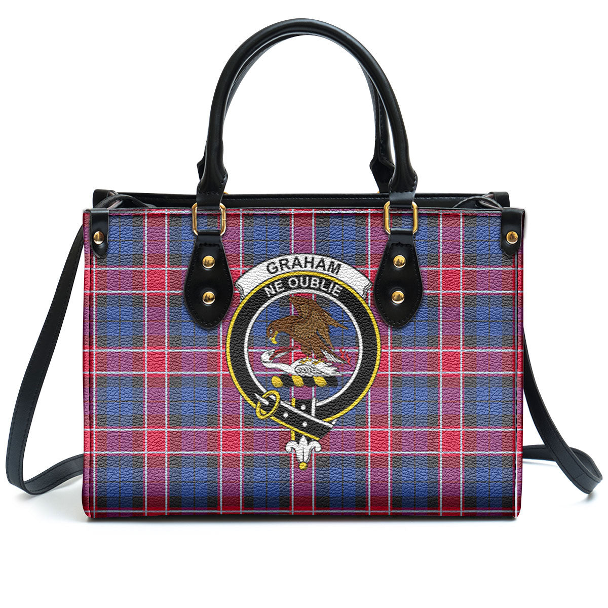 Graham of Menteith Red Tartan Crest Leather Handbag