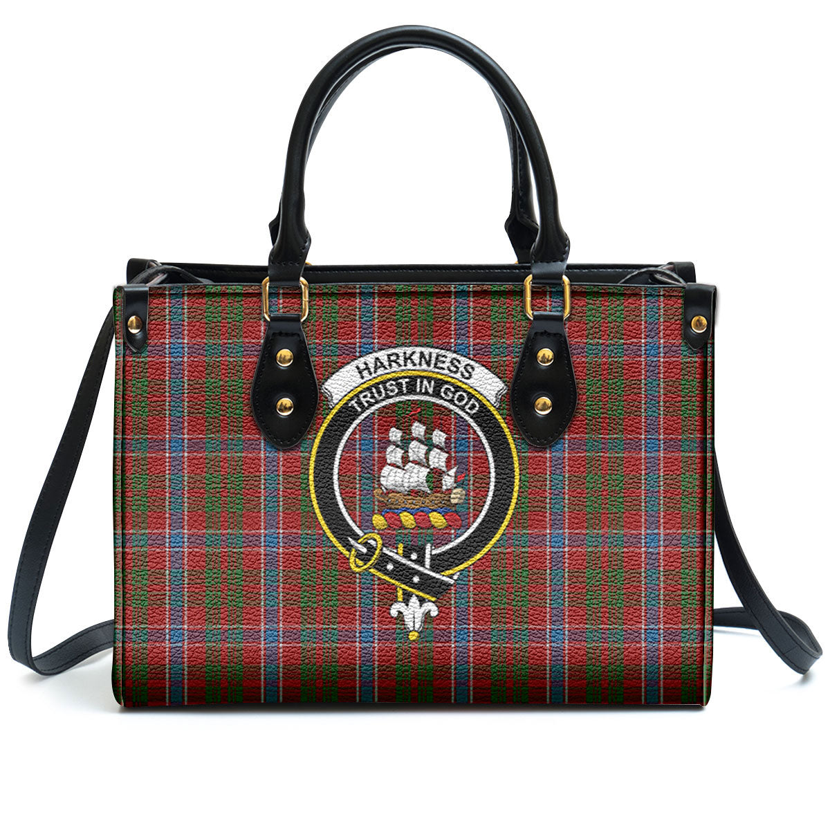 Harkness Dress Tartan Crest Leather Handbag