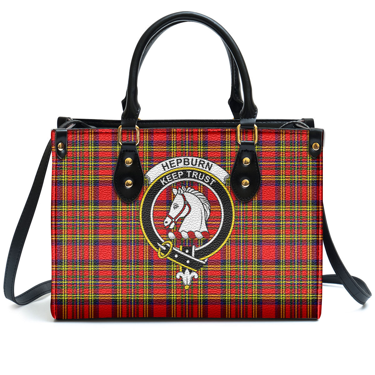 Hepburn Tartan Crest Leather Handbag