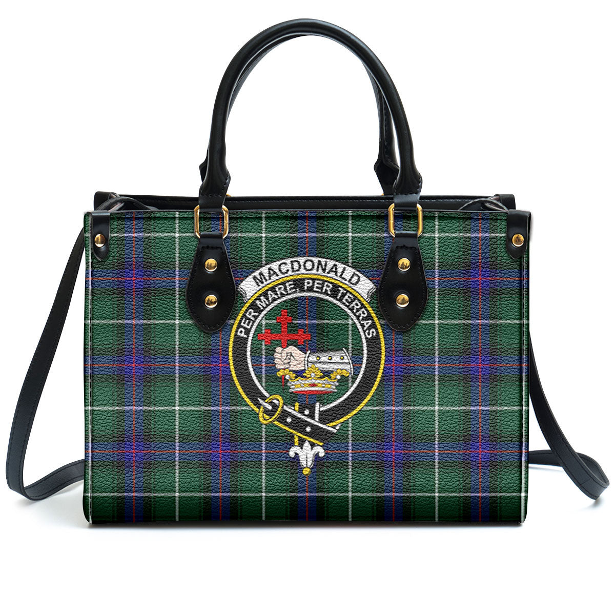 MacDonald of the Isles Hunting Modern Tartan Crest Leather Handbag