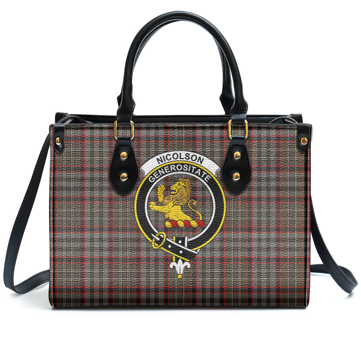 Nicolson Hunting Weathered Tartan Crest Leather Handbag