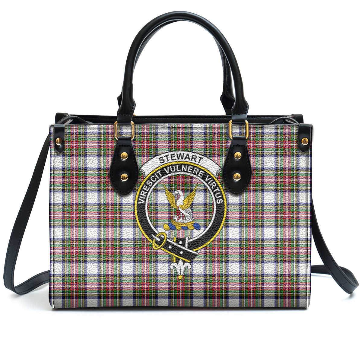 Stewart Dress Modern Tartan Crest Leather Handbag