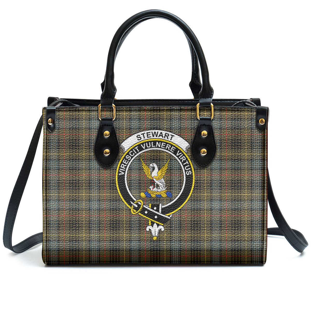 Stewart Hunting Weathered Tartan Crest Leather Handbag