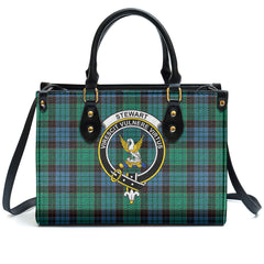 Stewart Old Ancient Tartan Crest Leather Handbag