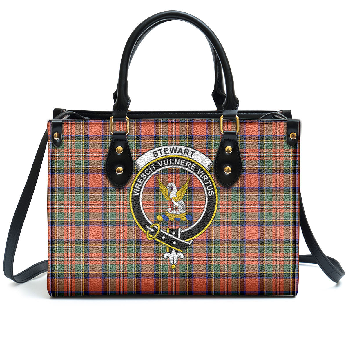 Stewart Royal Ancient Tartan Crest Leather Handbag