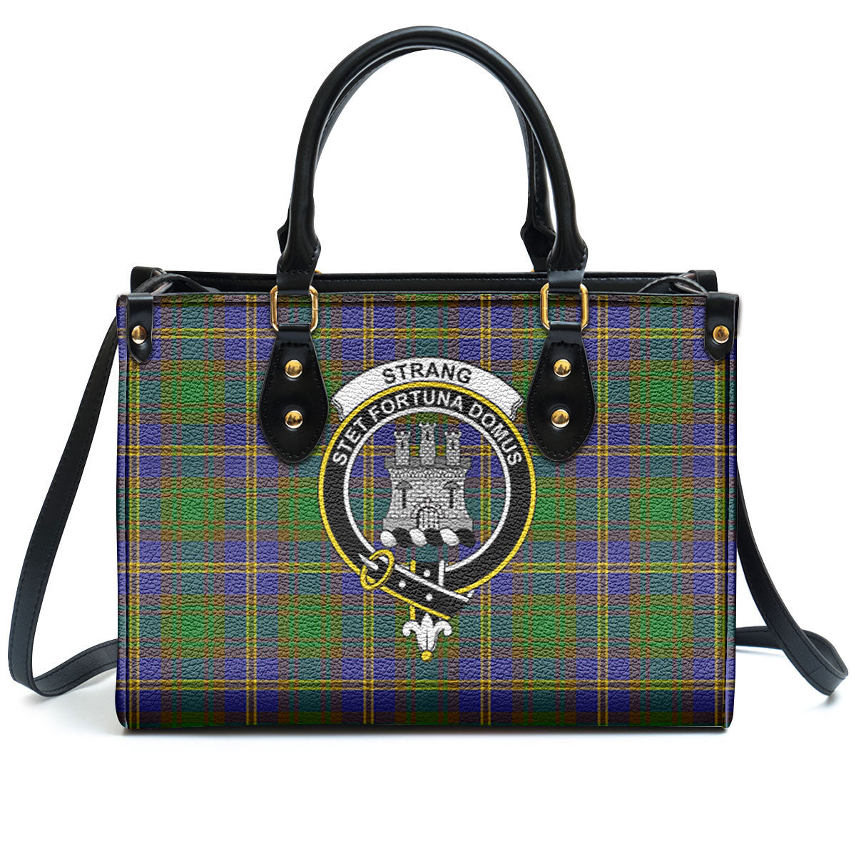 Strang (or Strange) Tartan Crest Leather Handbag