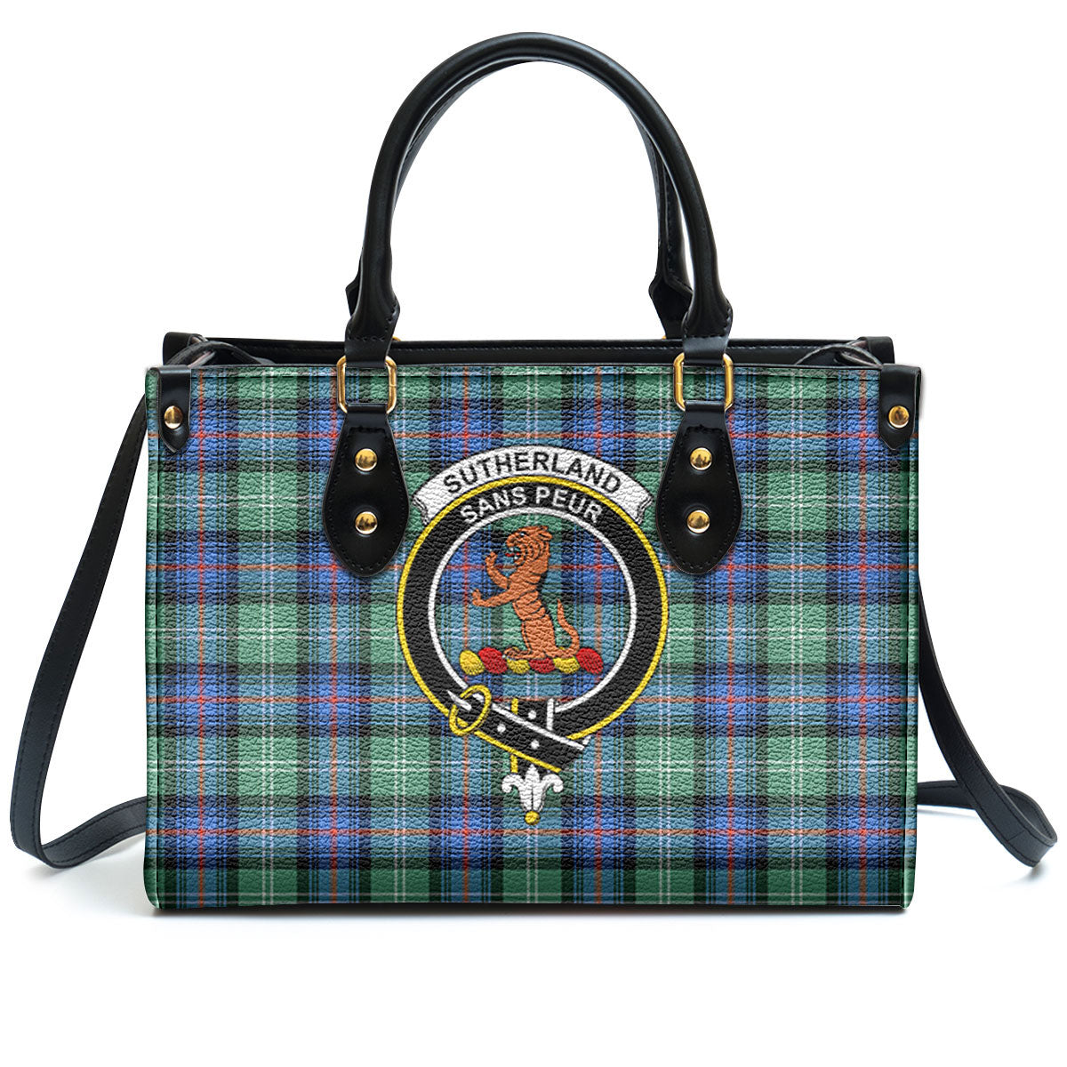 Sutherland Old Ancient Tartan Crest Leather Handbag