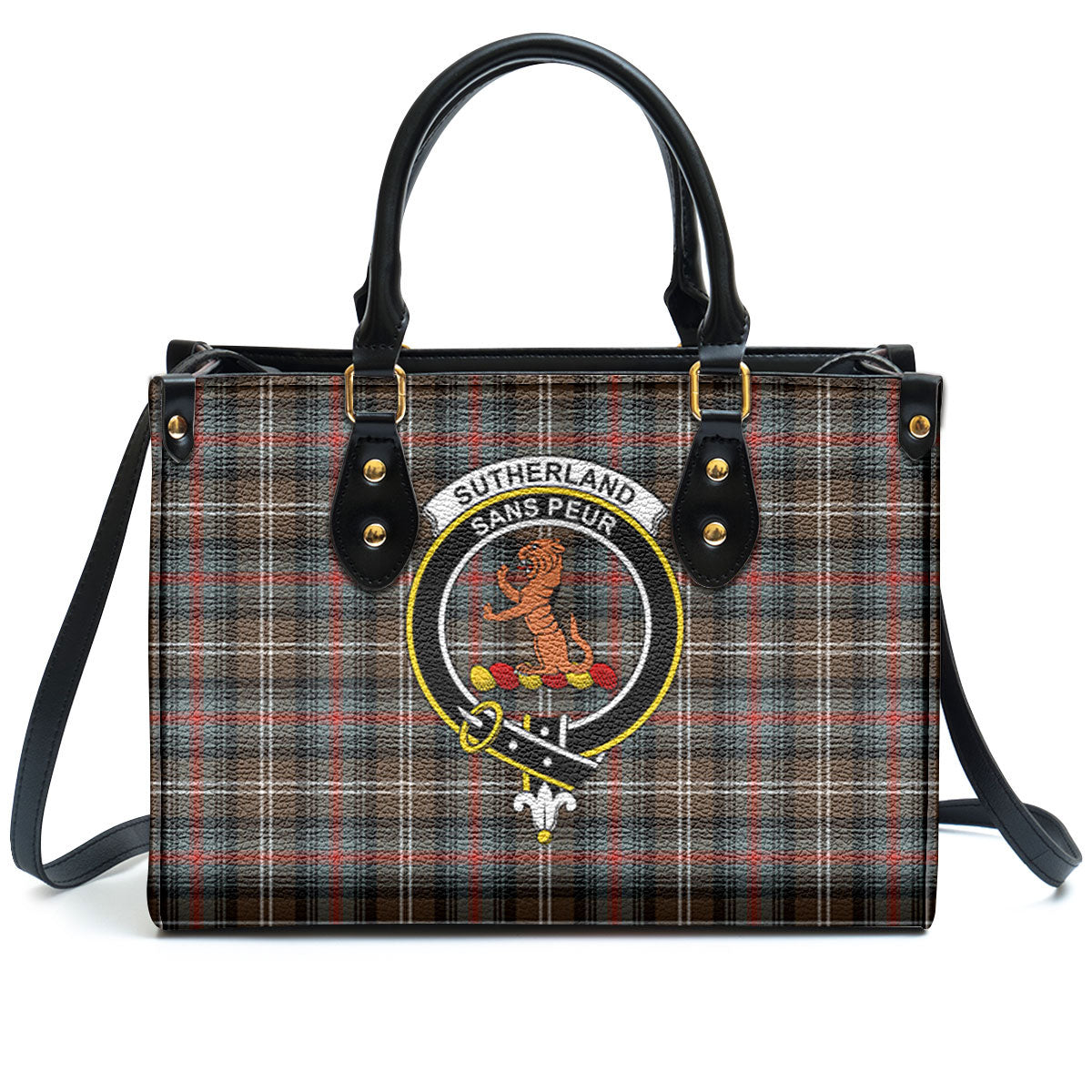 Sutherland Weathered Tartan Crest Leather Handbag