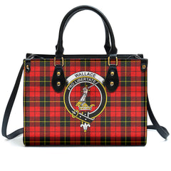 Wallace Hunting Red Tartan Crest Leather Handbag