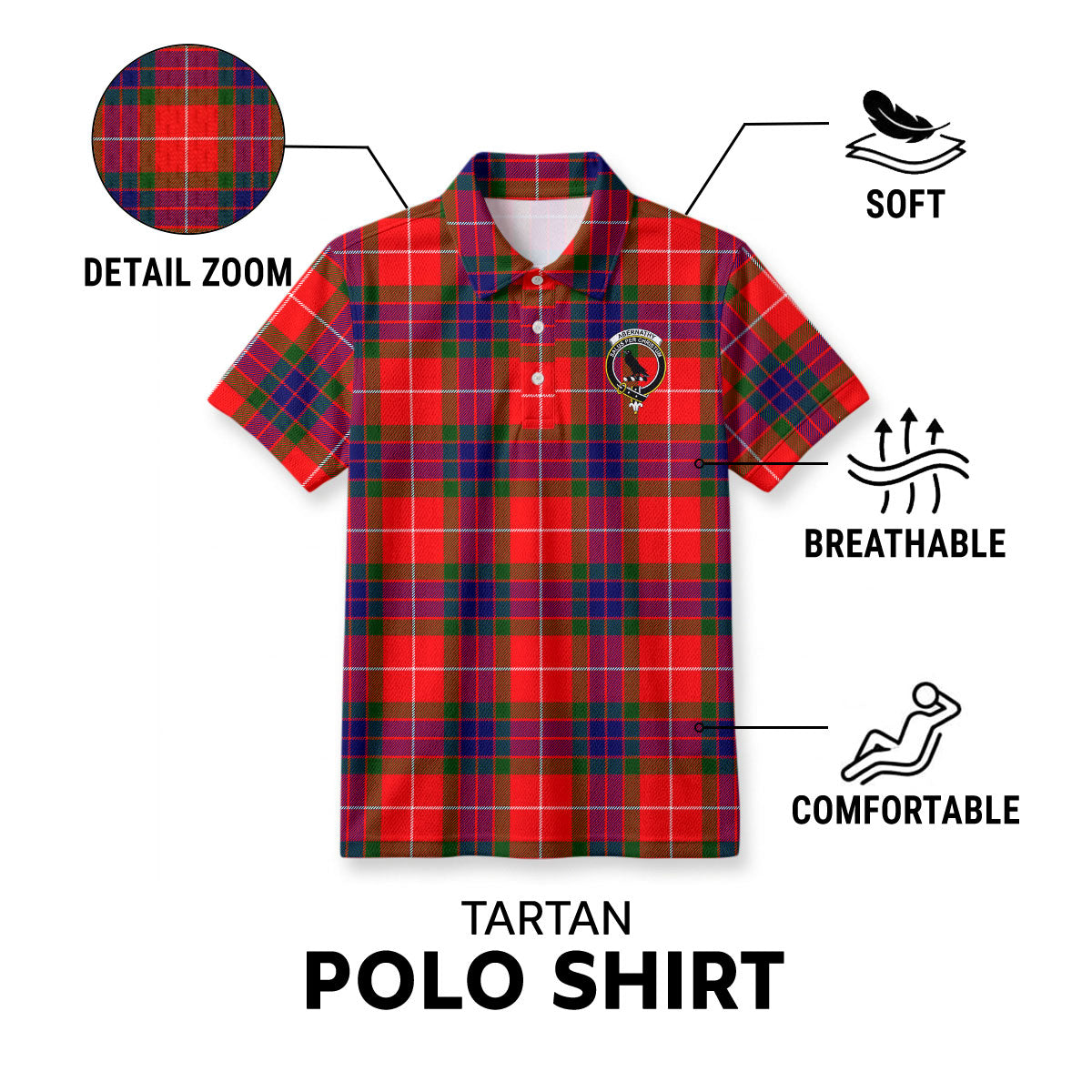 Abernathy Tartan Crest Birdseye Mesh Polo Shirt