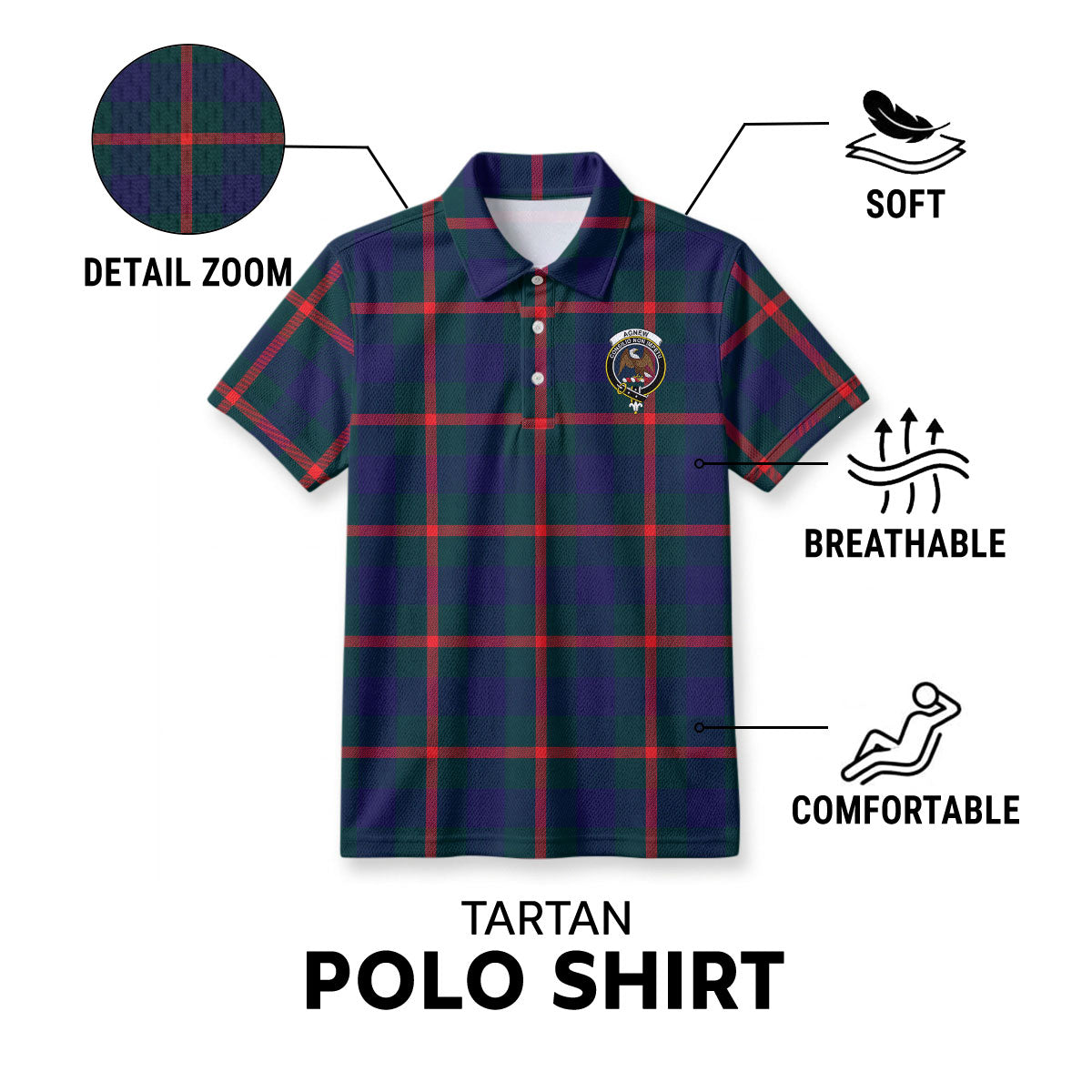 Agnew Modern Tartan Crest Birdseye Mesh Polo Shirt