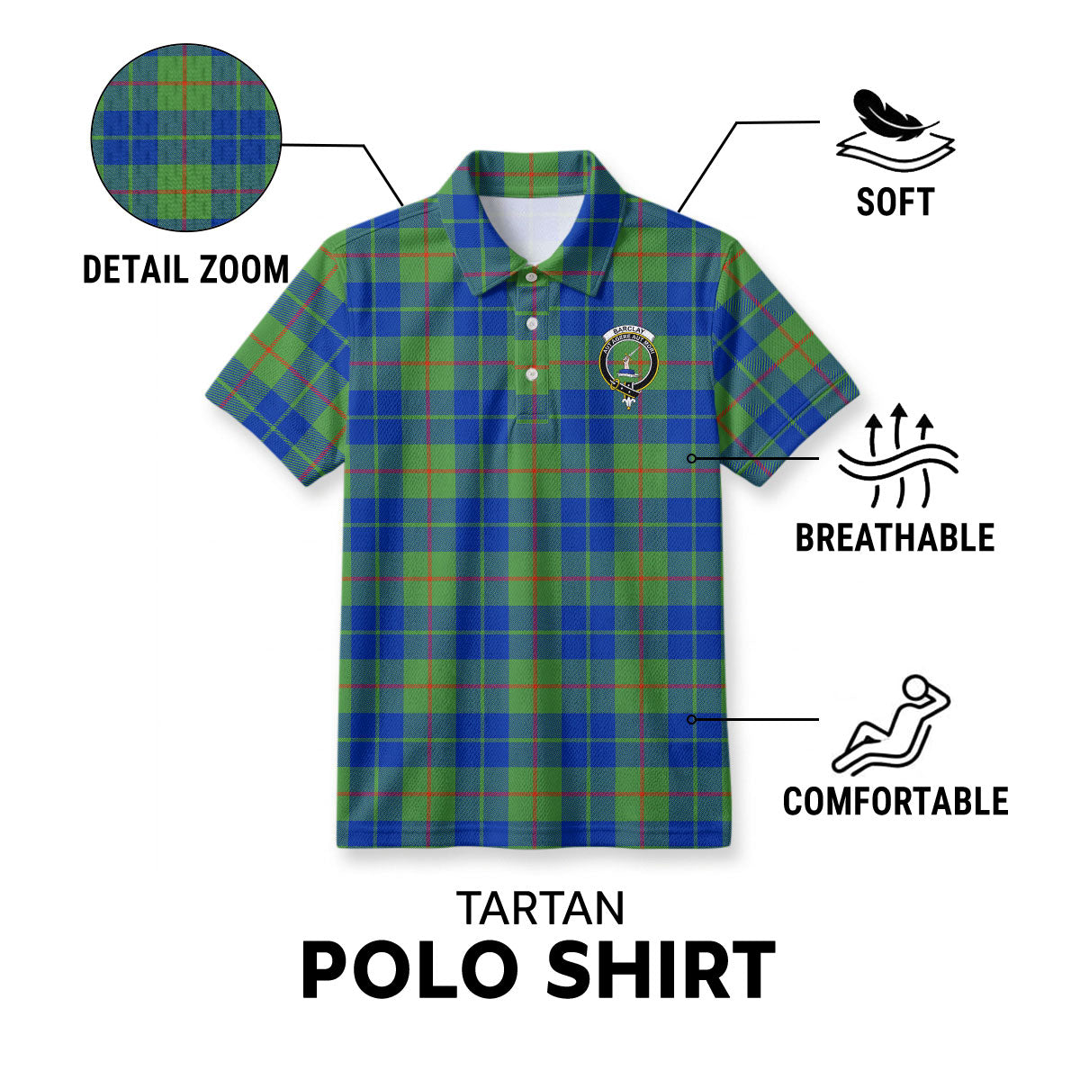 Barclay Hunting Ancient Tartan Crest Birdseye Mesh Polo Shirt