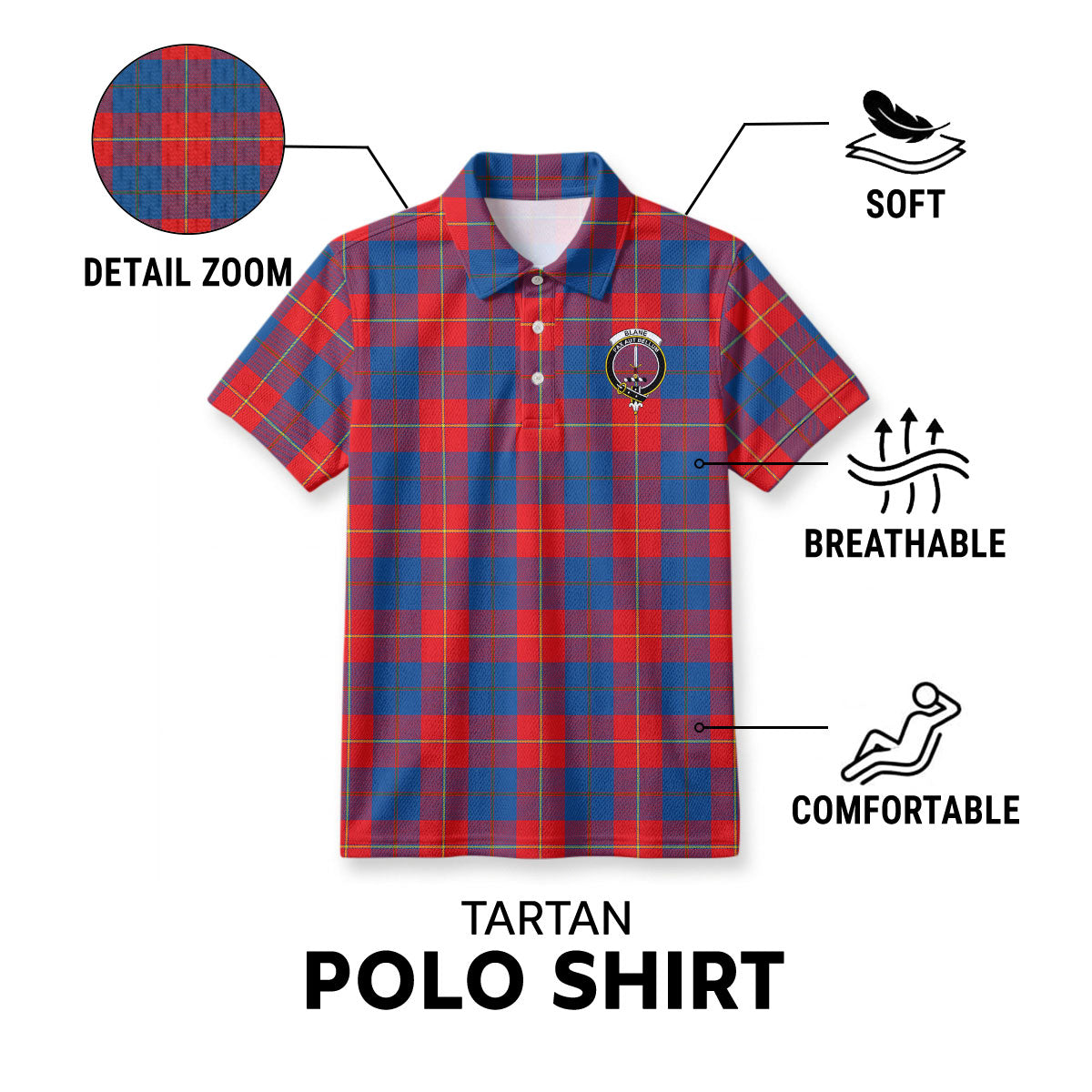 Blane Tartan Crest Birdseye Mesh Polo Shirt