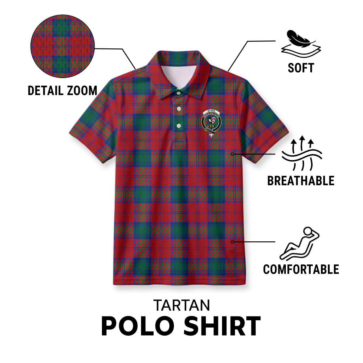 Byres Tartan Crest Birdseye Mesh Polo Shirt