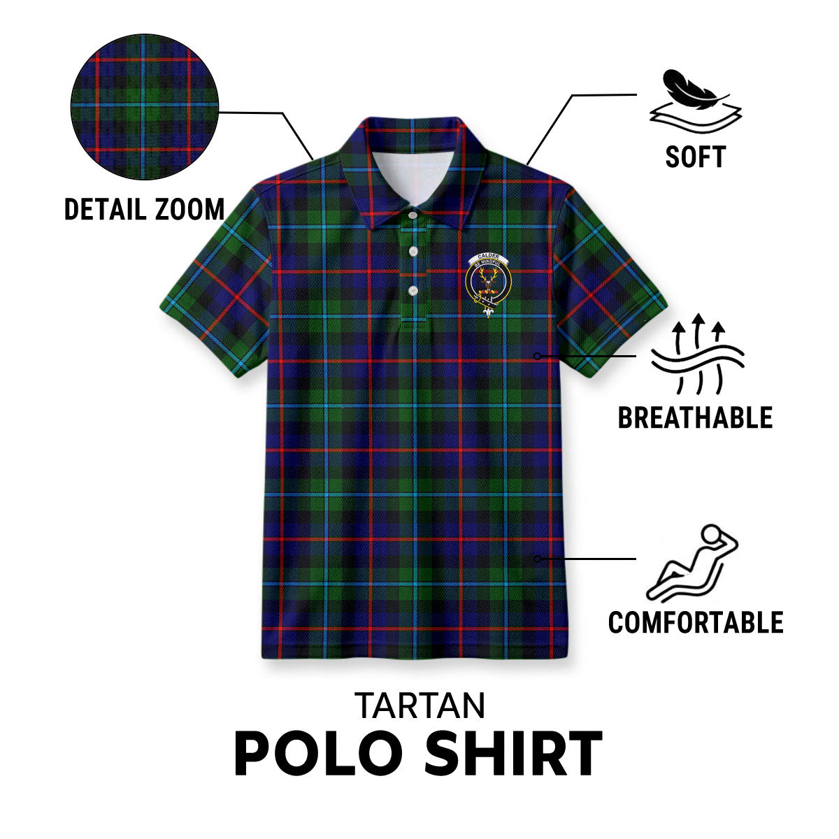 Calder Tartan Crest Birdseye Mesh Polo Shirt