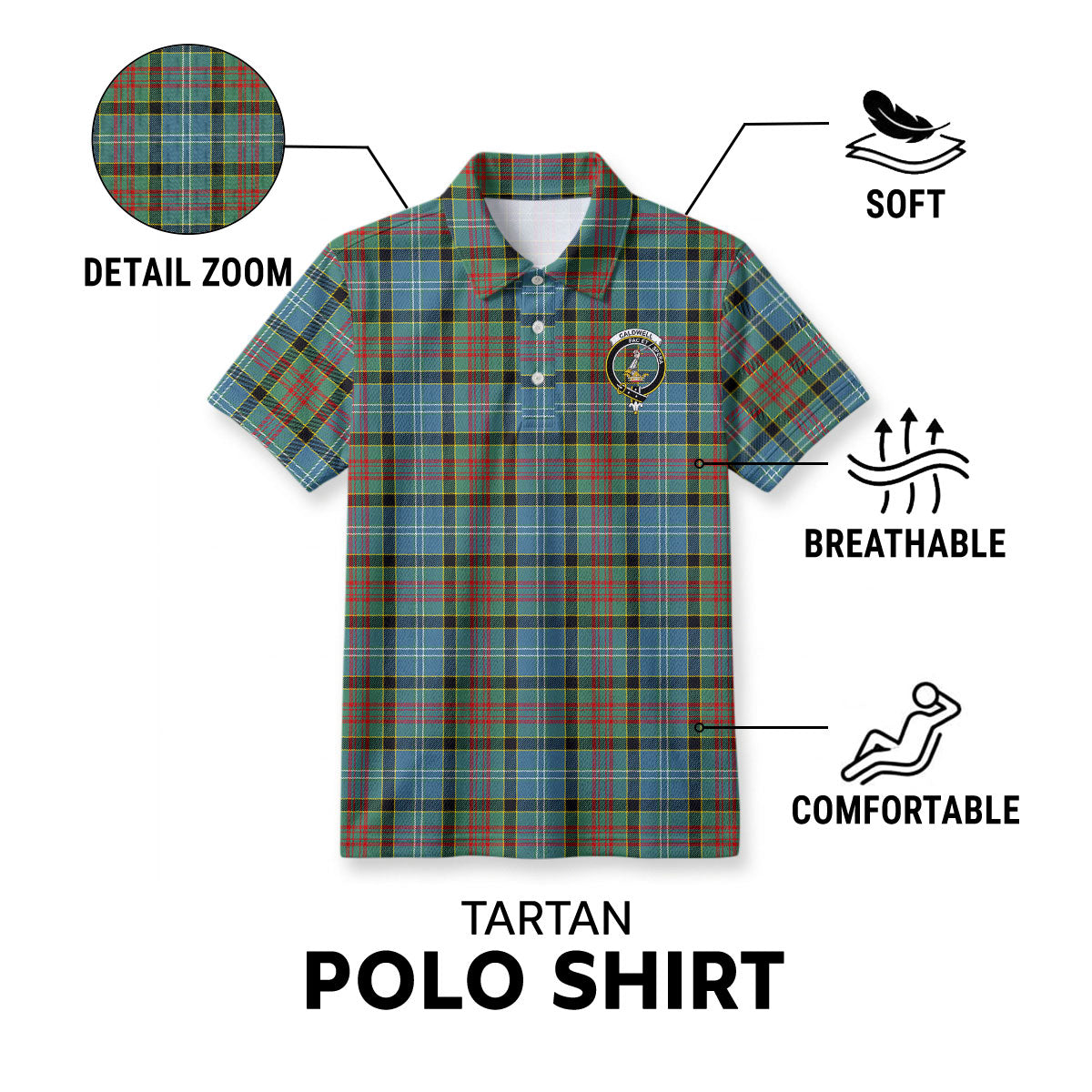 Caldwell Tartan Crest Birdseye Mesh Polo Shirt