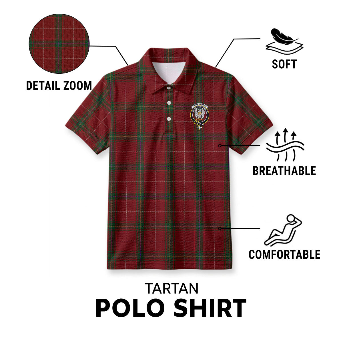 Carruthers Tartan Crest Birdseye Mesh Polo Shirt
