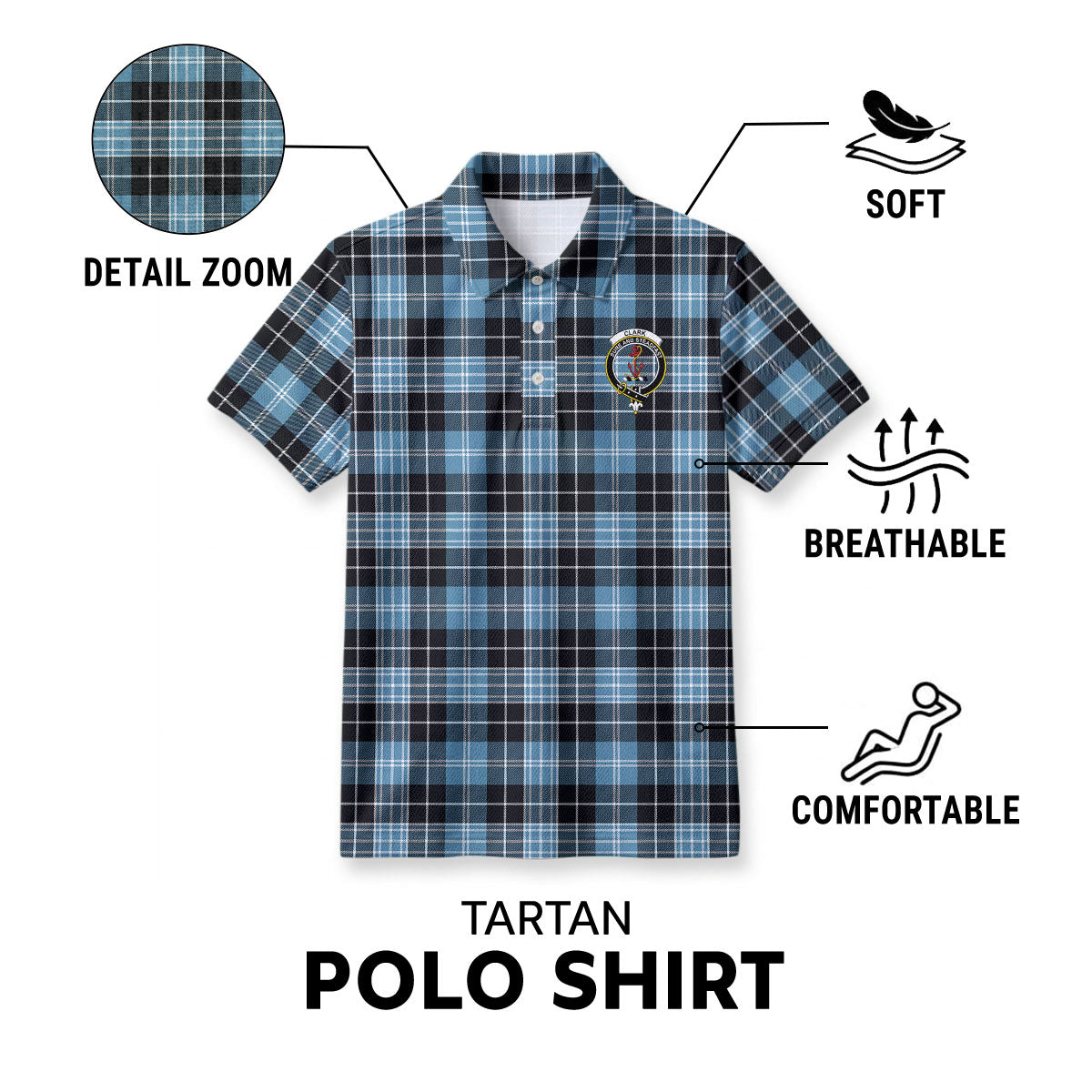 Clark Ancient Tartan Crest Birdseye Mesh Polo Shirt
