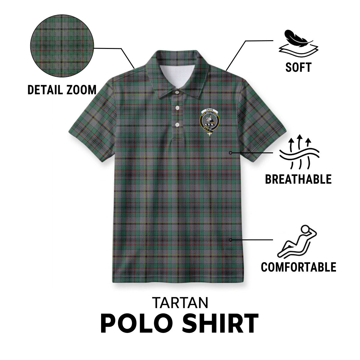 Craig Tartan Crest Birdseye Mesh Polo Shirt