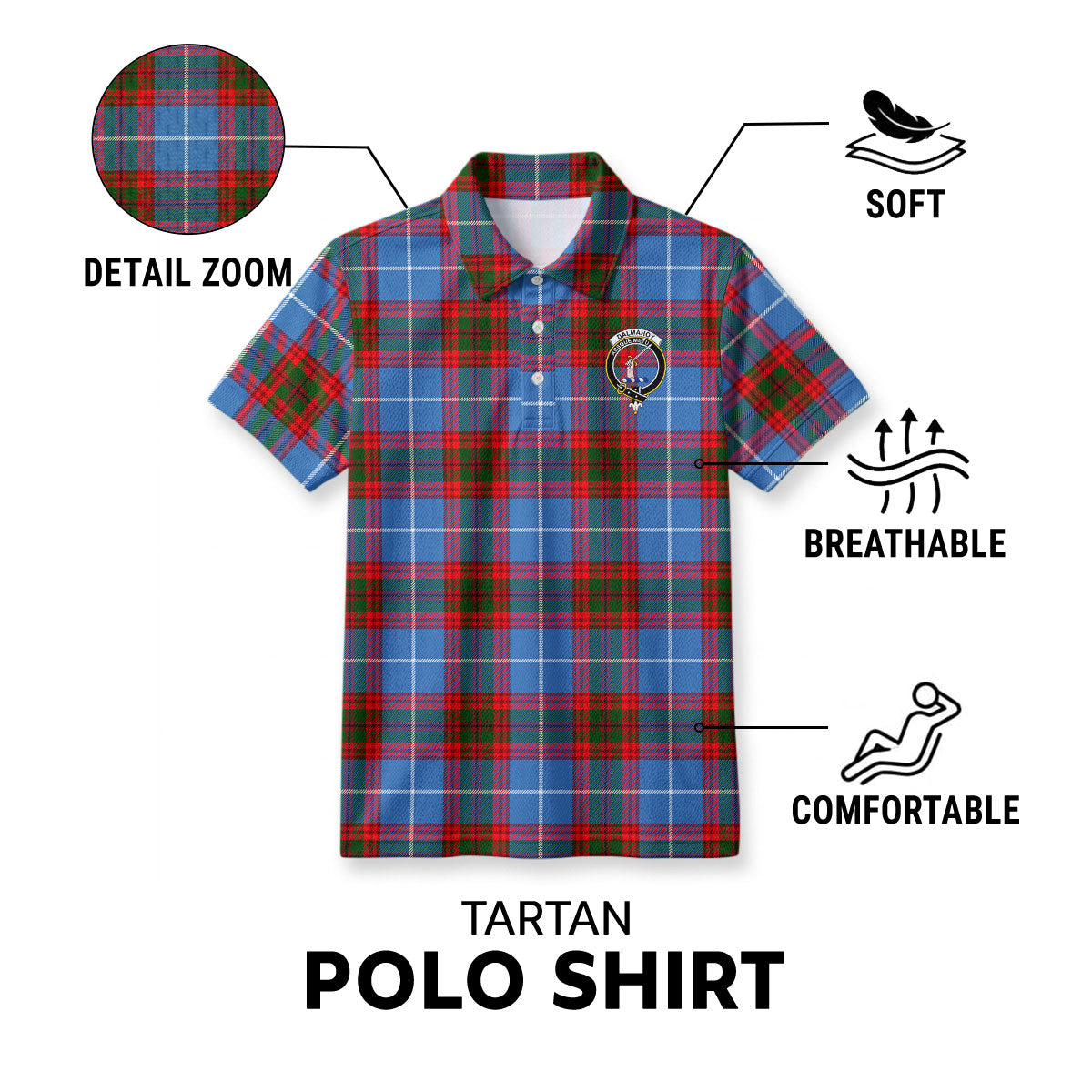 Dalmahoy Tartan Crest Birdseye Mesh Polo Shirt