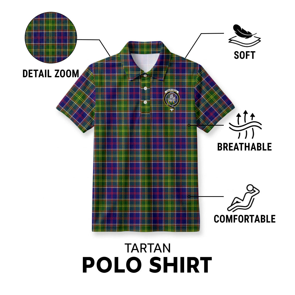 Dalrymple Tartan Crest Birdseye Mesh Polo Shirt