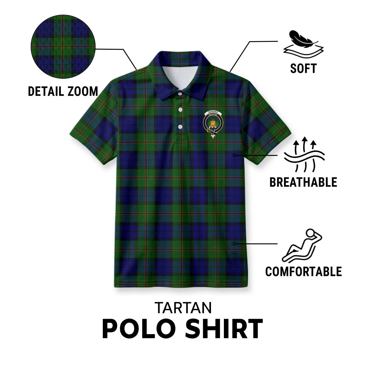 Dundas Modern Tartan Crest Birdseye Mesh Polo Shirt