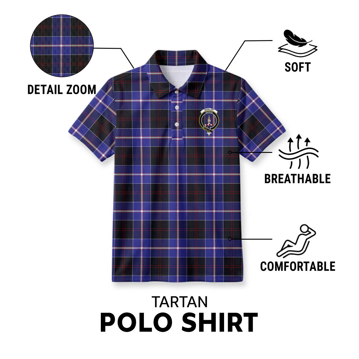 Dunlop Modern Tartan Crest Birdseye Mesh Polo Shirt
