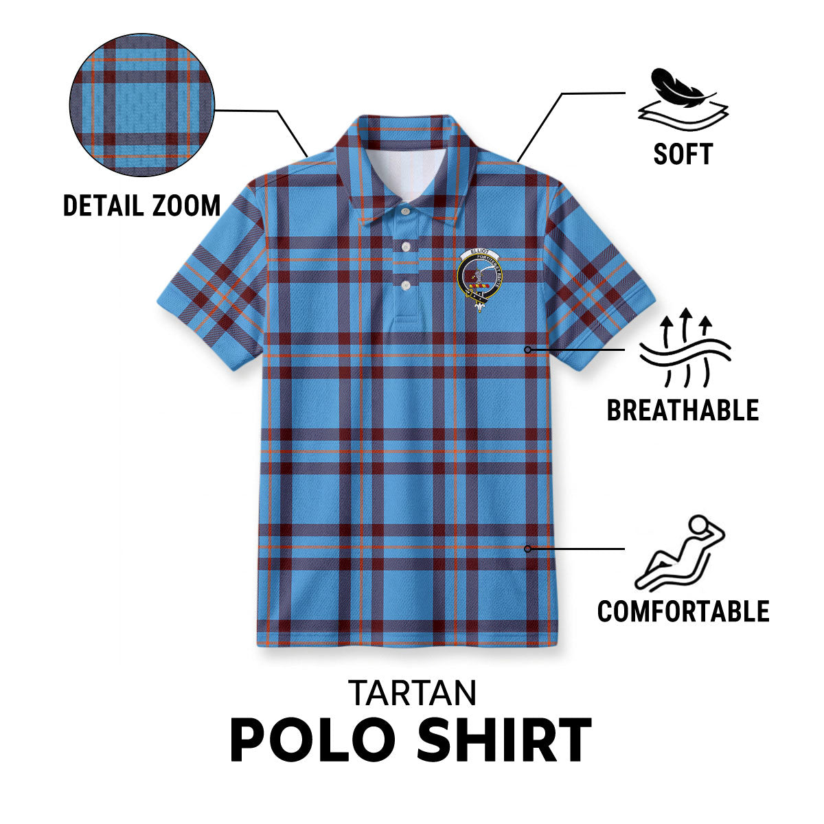 Elliot Ancient Tartan Crest Birdseye Mesh Polo Shirt