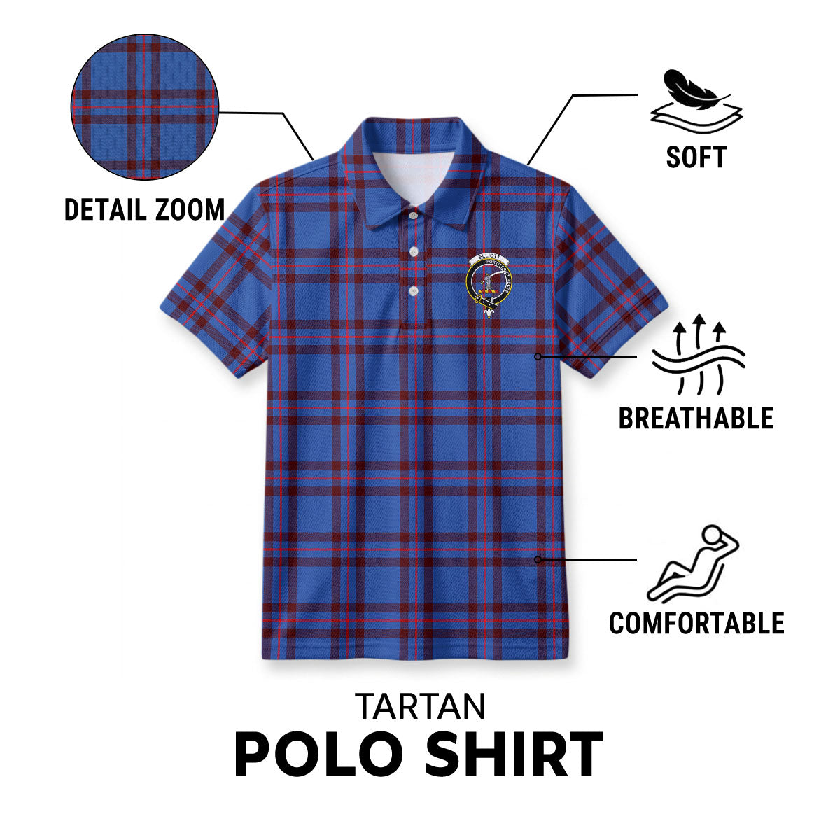 Elliott Modern Tartan Crest Birdseye Mesh Polo Shirt