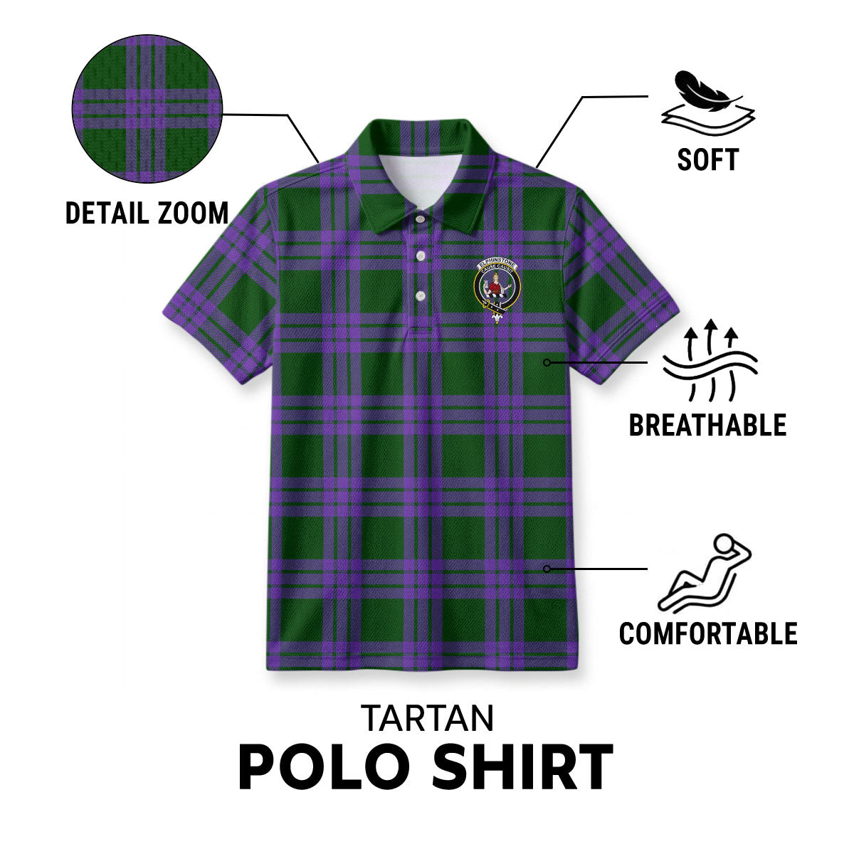Elphinstone Tartan Crest Birdseye Mesh Polo Shirt