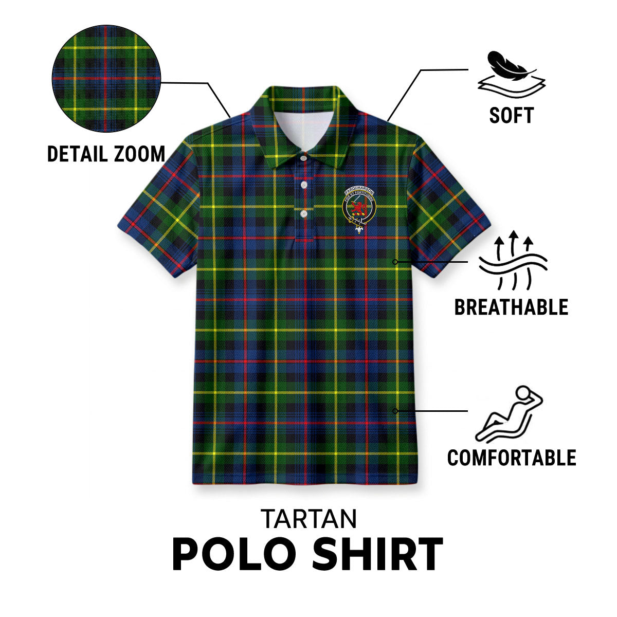 Farquharson Modern Tartan Crest Birdseye Mesh Polo Shirt