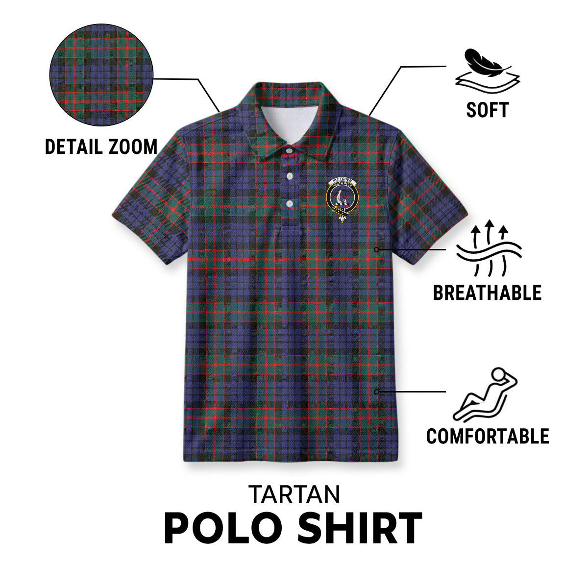 Fletcher of Dunans Tartan Crest Birdseye Mesh Polo Shirt