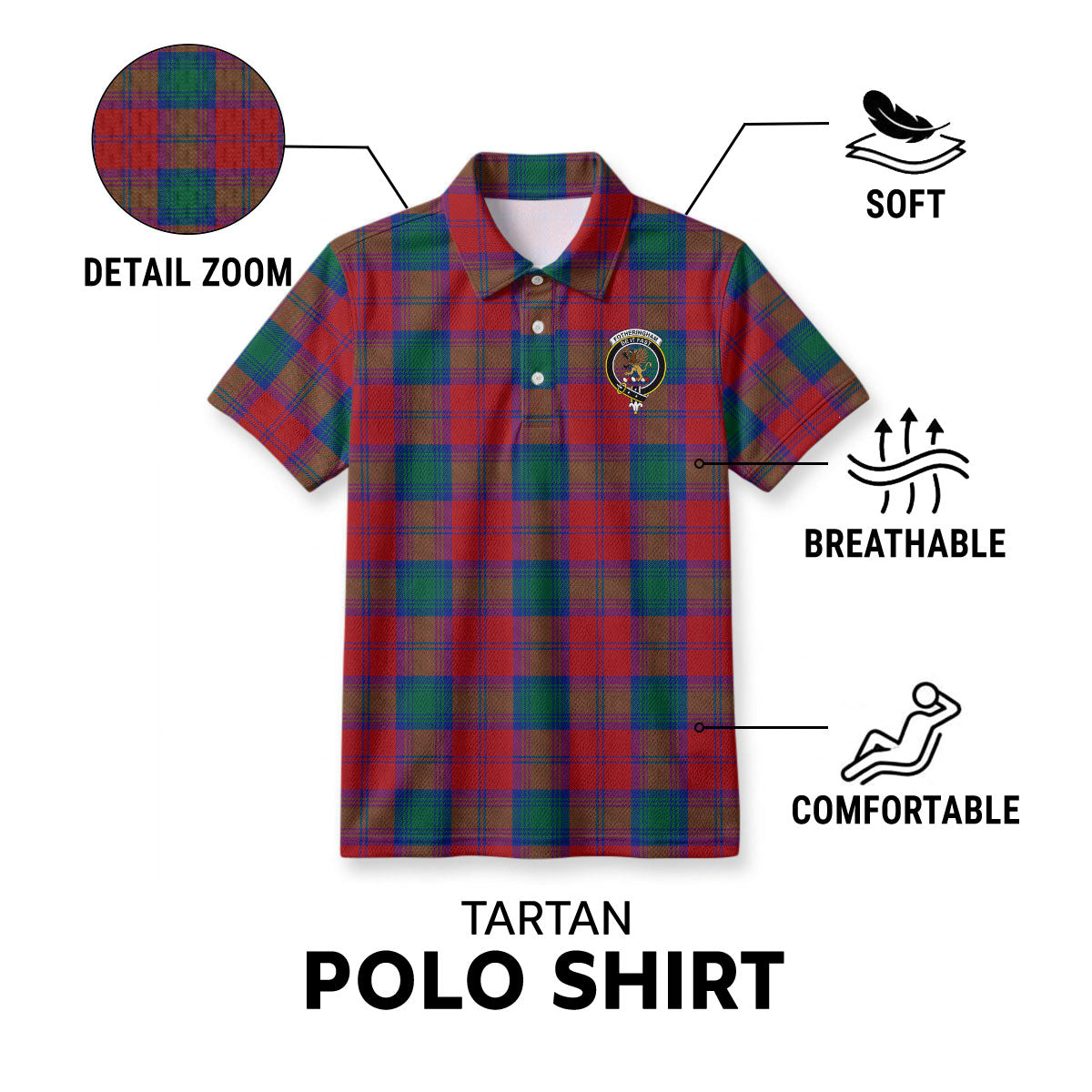 Fotheringham Tartan Crest Birdseye Mesh Polo Shirt