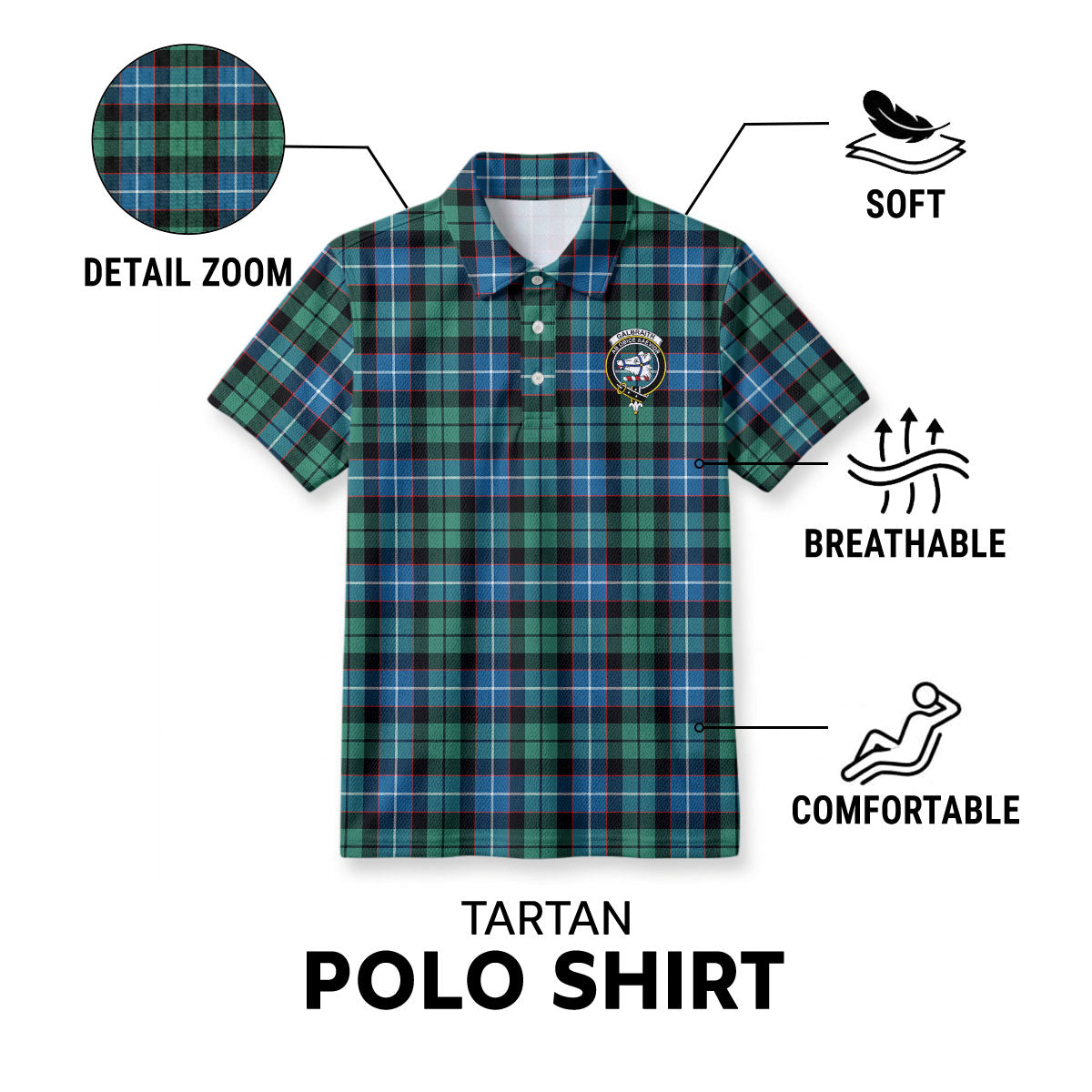 Galbraith Ancient Tartan Crest Birdseye Mesh Polo Shirt