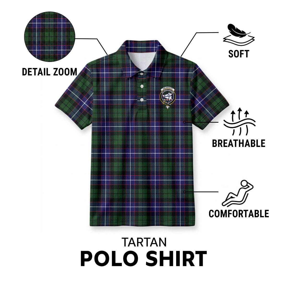 Galbraith Modern Tartan Crest Birdseye Mesh Polo Shirt