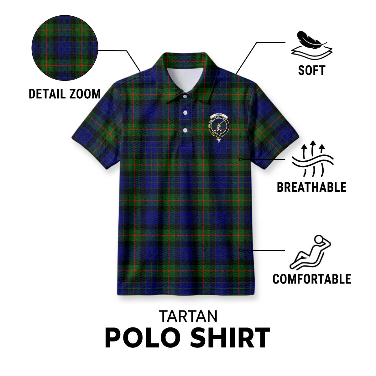 Gunn Modern Tartan Crest Birdseye Mesh Polo Shirt
