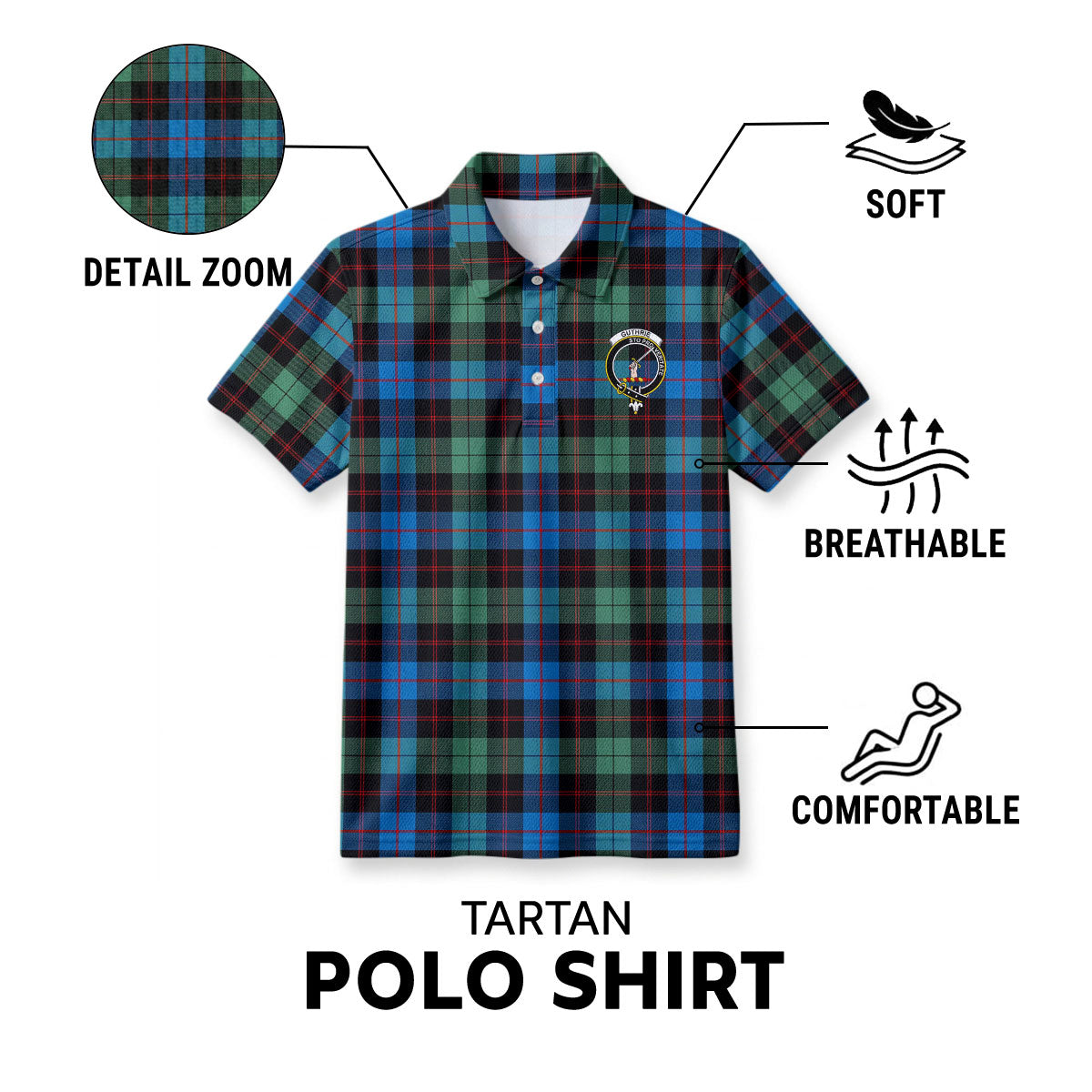 Guthrie Ancient Tartan Crest Birdseye Mesh Polo Shirt