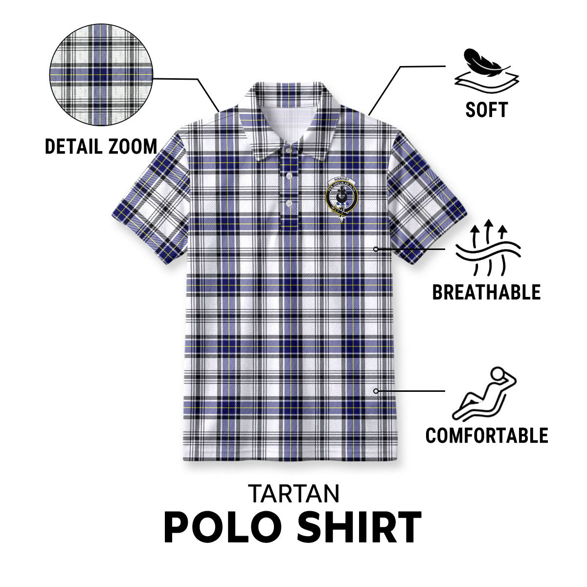 Hannay Modern Tartan Crest Birdseye Mesh Polo Shirt